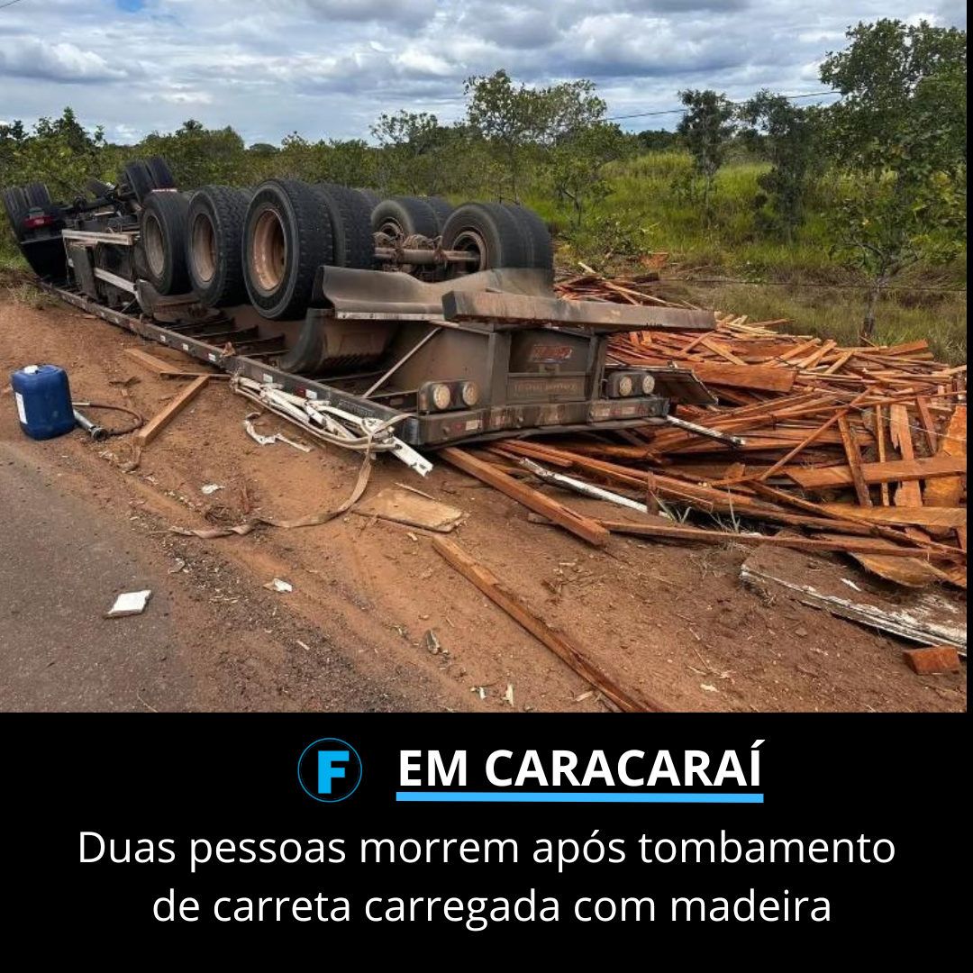 Duas pessoas morrem após tombamento de carreta carregada com madeira