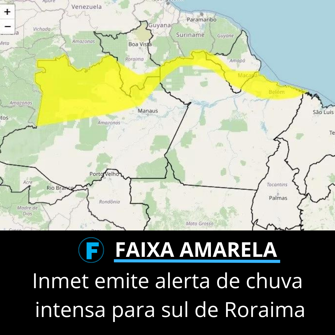 Inmet emite alerta de chuva intensa para sul de Roraima