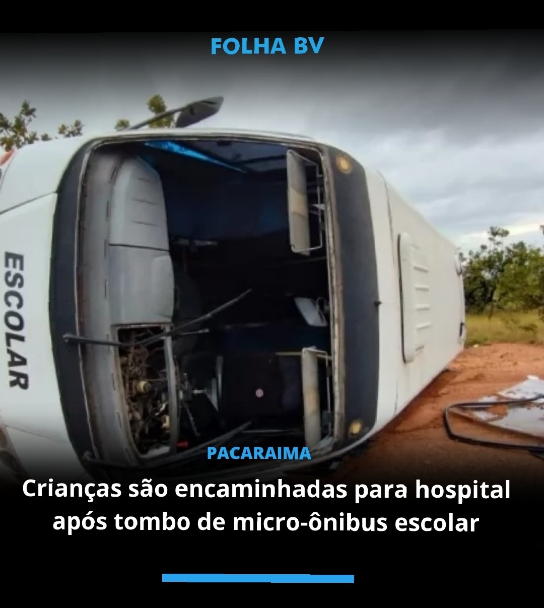 Crianças são encaminhadas para hospital após tombo de micro-ônibus escolar 
