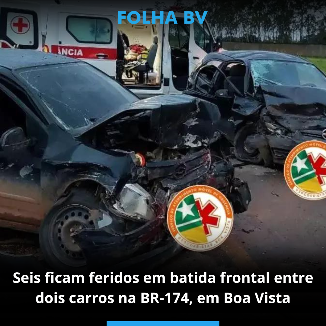 Seis ficam feridos em batida frontal entre dois carros na BR-174, em Boa Vista