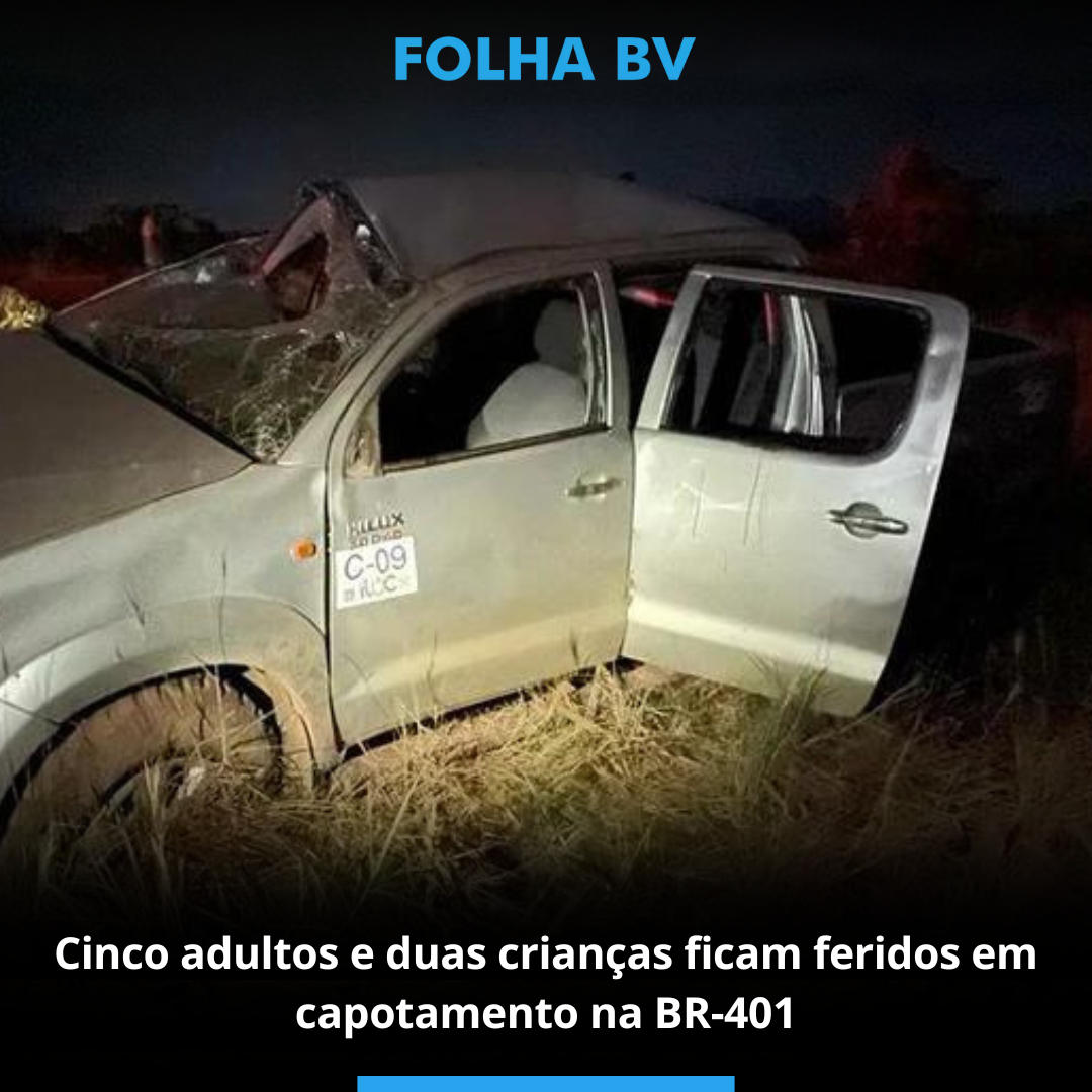 Cinco adultos e duas crianças ficam feridos em capotamento na BR-401