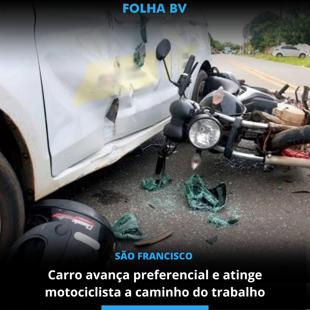 Carro avança preferencial e atinge motociclista a caminho do trabalho