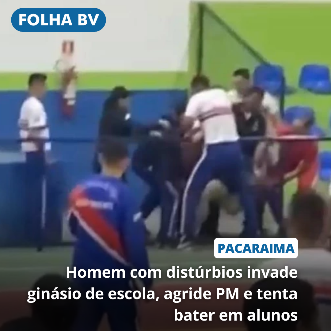 Homem com distúrbios invade ginásio de escola, agride PM e tenta bater em alunos