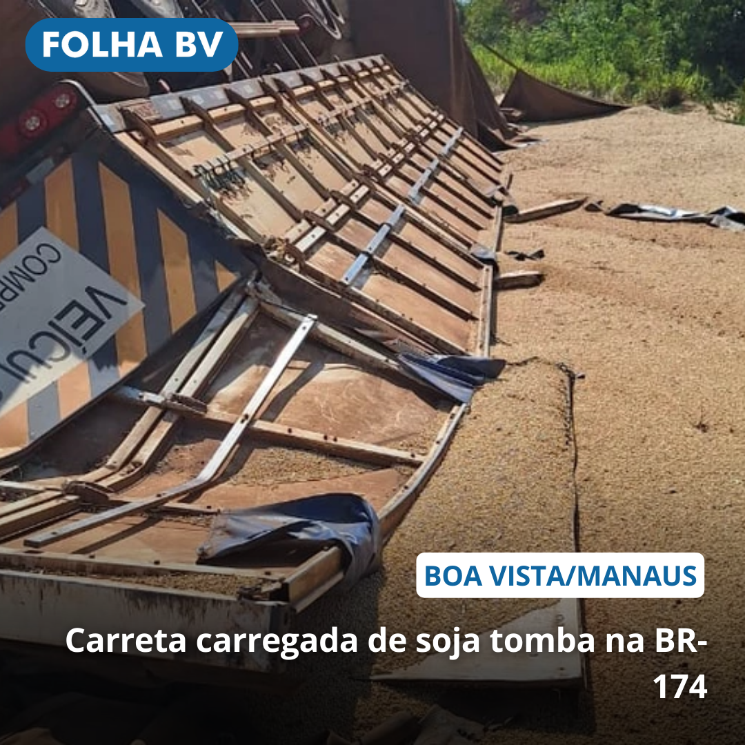 Carreta carregada de soja tomba na BR-174