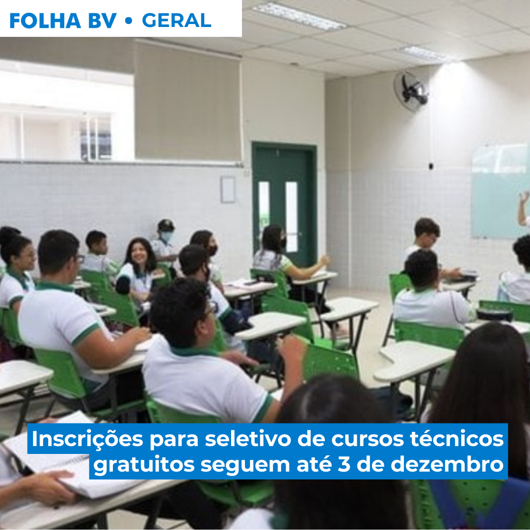 Inscrições para seletivo de cursos técnicos gratuitos seguem até 3 de dezembro