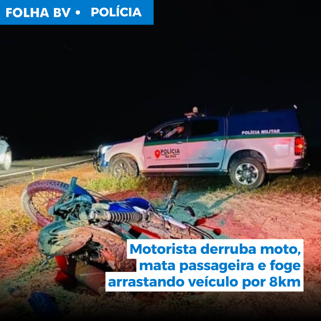 Motorista derruba moto, mata passageira e foge arrastando veículo por 8km