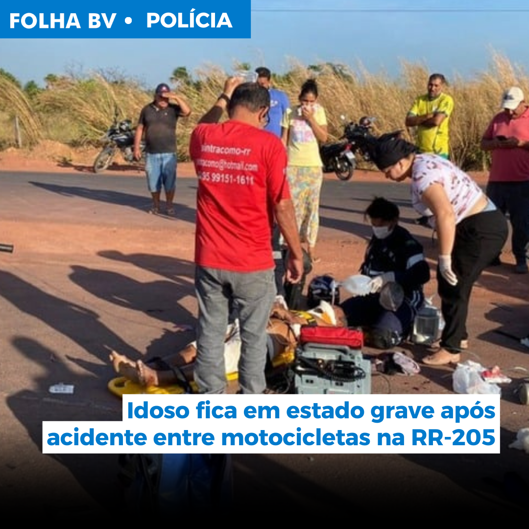 Idoso fica em estado grave após acidente entre motocicletas na RR-205