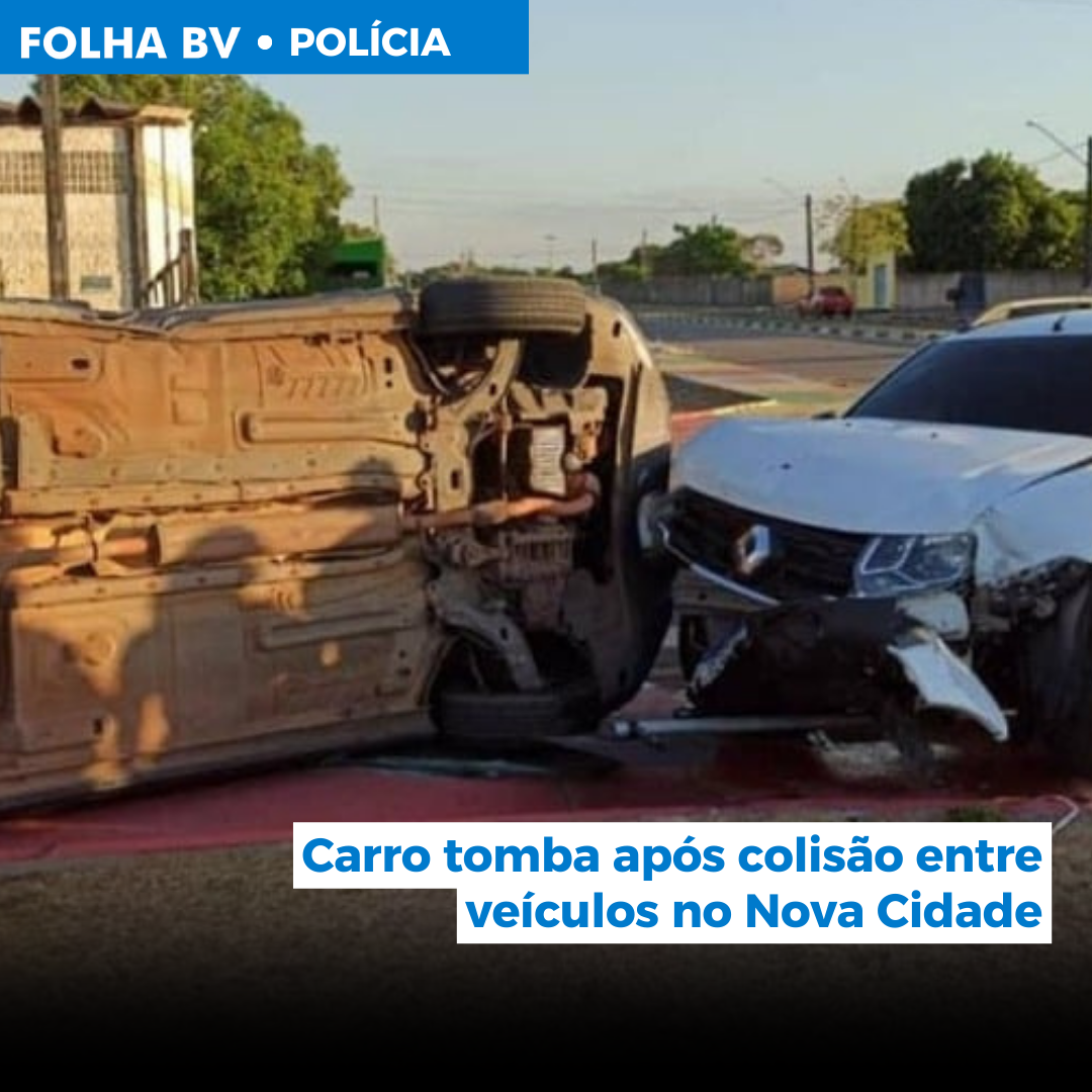 Carro tomba após colisão entre veículos no Nova Cidade
