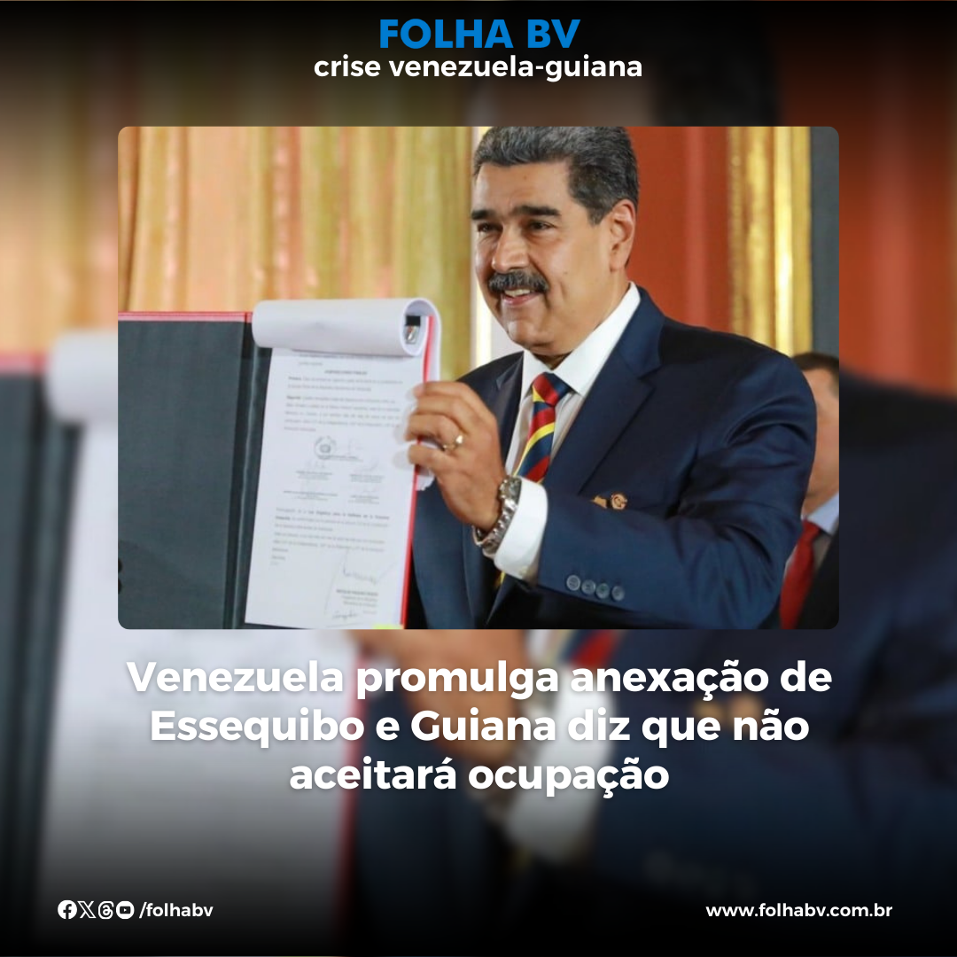 https://www.folhabv.com.br/crise-venezuela-guiana/venezuela-promulga-anexacao-de-essequibo-e-guiana-diz-que-nao-aceitara-ocupacao/